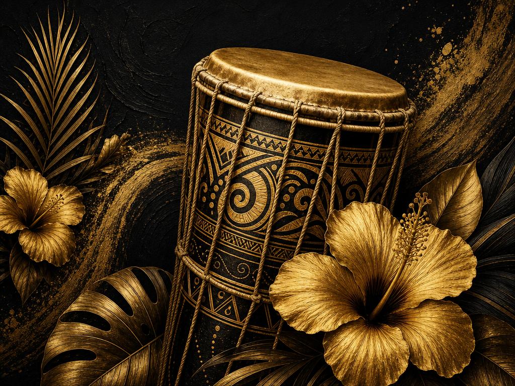 Tambour ka traditionnel orné de motifs dorés